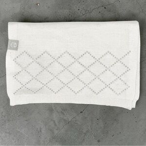 FURLUX Cashmere Scarf with Rhinestone Embellishment Diamond Pattern White NWT